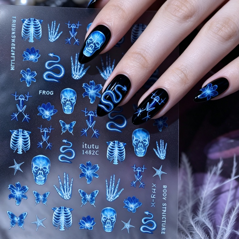 Blue X-Ray Skeleton Nail Stickers